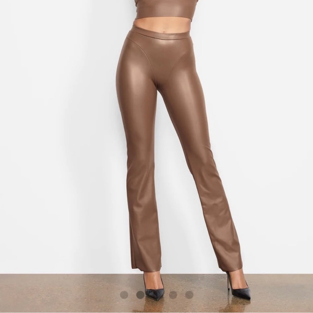SKIMS Faux-Leather Boot Flare Pants in Warm Brown
